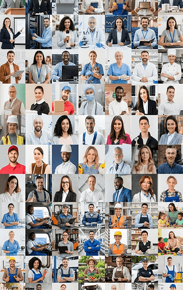 Grid of diverse workers